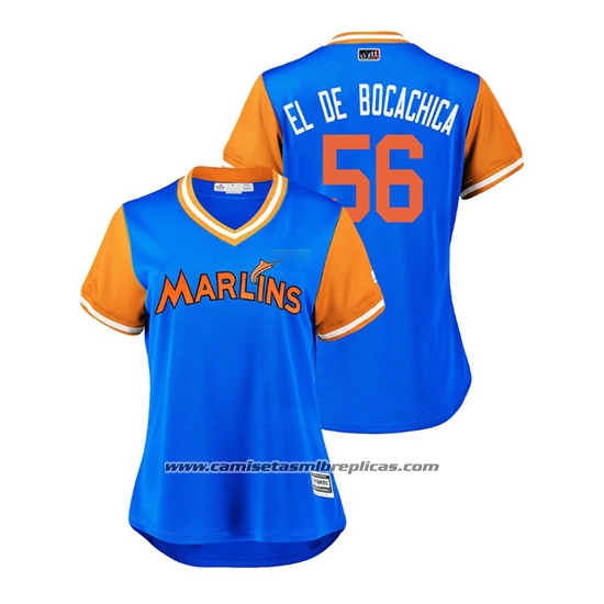 Camiseta Beisbol Mujer Miami Marlins Tayron Guerrero 2018 LLWS Players Weekend El De Bocachica Azul